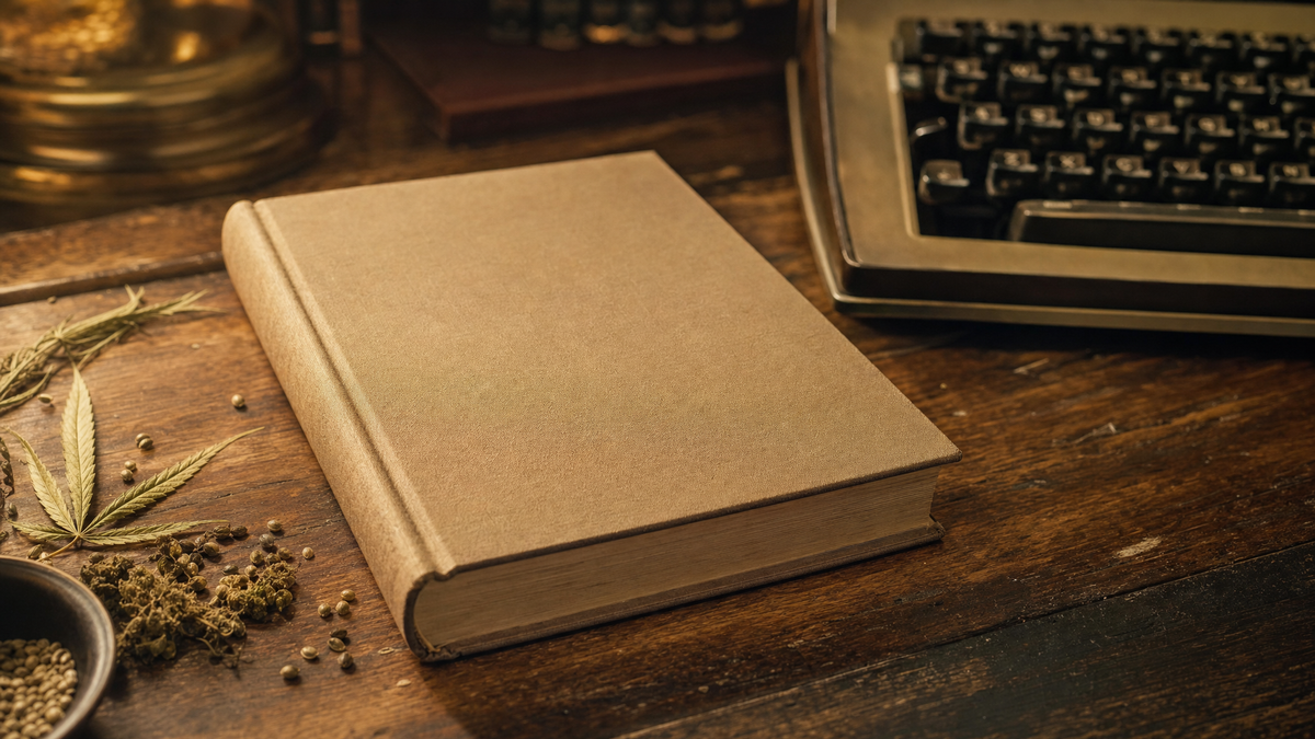 Livre ancien, machine à écrire et feuilles de chanvre évoquant l’histoire de l’activiste Jack Herer Image